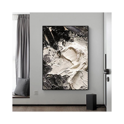 Abstract art piece on a wall in a modern interior setting