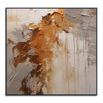 Abstract art painting with brown, beige, and gray colors on a white background