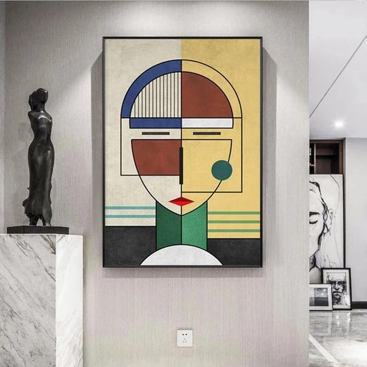 Abstract art piece on a wall in a modern interior setting