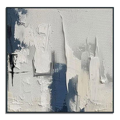 Abstract art piece with black, white, and gray colors on a textured background