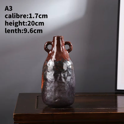 Decorative vase with measurement details on a dark surface