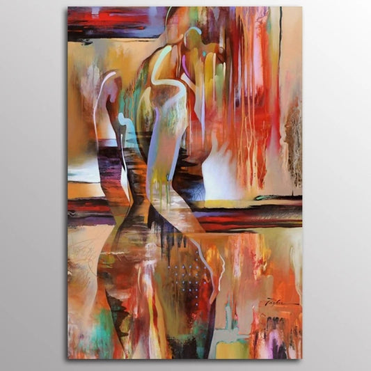 Abstract painting with vibrant colors on a gray background