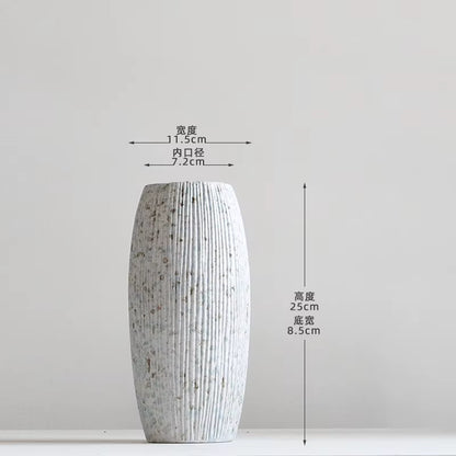 Gray textured vase with dimensions on a white background