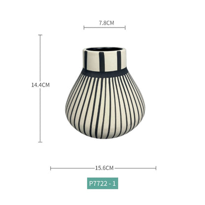 Striped vase with dimensions on a white background