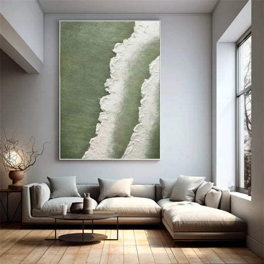 Modern living room with a sectional sofa and abstract art on the wall.