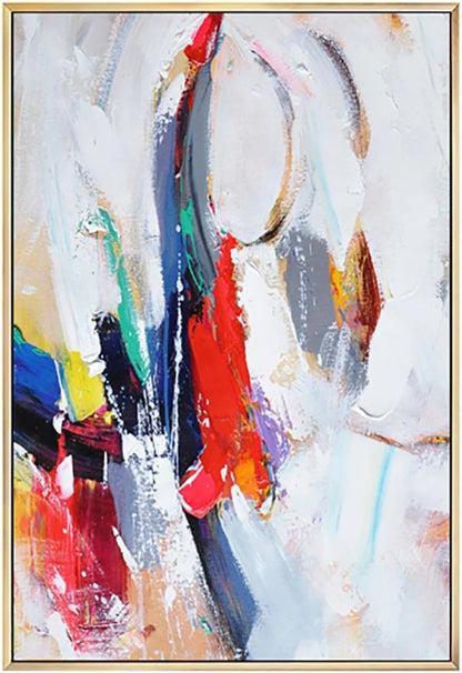 Abstract art painting with colorful circles on a white background