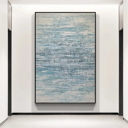 Abstract painting with horizontal lines in a modern interior setting