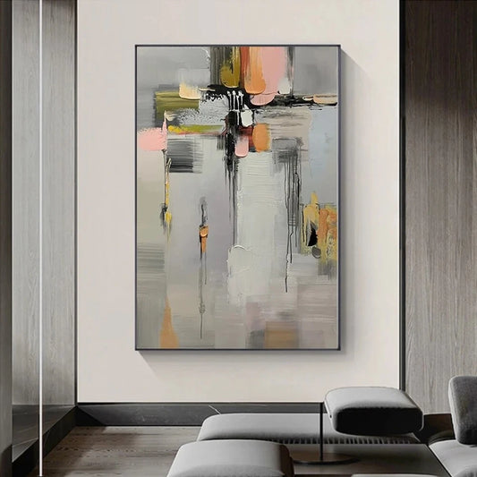 Abstract art painting on a wall in a modern living room